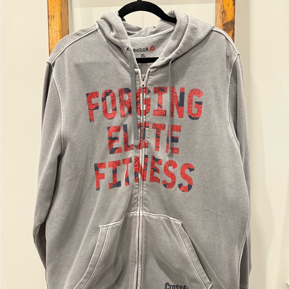 Reebok Gray Zip-Up Hoodie with Red Details